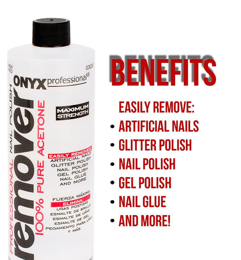 Onyx Professional 100% Pure Acetone Nail Polish Remover Kit with 7 inch Nail File, Maximum-Strength Nail Polish Remover for Gel, Artificial & Glitter Nail Polish, Quick and Effective Formula, 16 Fl Oz
