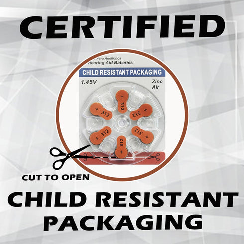 Zinc-Air Hearing Aid Battery Size 312, 60 Batteries