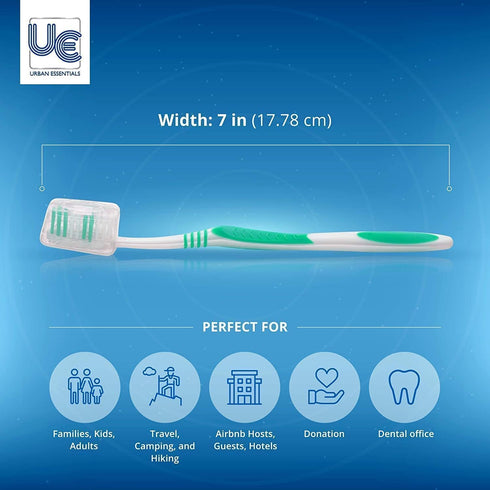 Urban Essentials Bulk Travel Toothbrush Kit - Toothbrush, Cap, Toothpaste, Floss Picks, TSA Approved (10)