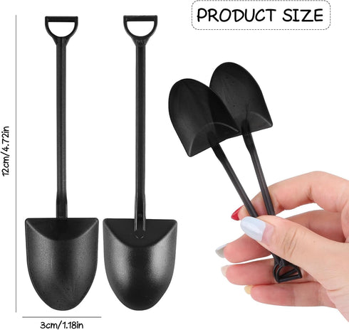 Pluzmecalm 20 Pcs Mini Shovel Shape Spoons Black Shovels Spoons for Ice Cream, Cake, Yogurt, Halloween, Christmas Party