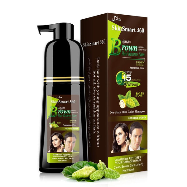 No-Stain Hair Dye Shampoo for Men & Women, Natural Ingredients, Ammonia & Parabens-Free, 200 mL (Dark Brown)