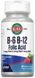 KAL Vitamin B-6, B-12 & Folic Acid Supplement, Heart Health, Energy Support, Natural Berry Flavor, 60 Servings