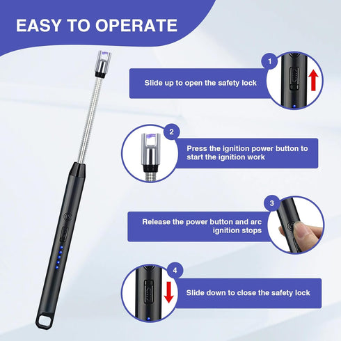 2 PCS Candle Lighter, Electric Arc Lighter with 360° Flexible Neck & LED Power Display, USB Rechargeable for BBQ,