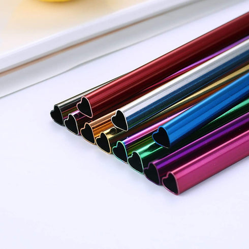 Vilihkc Stainless Steel Straw Set, Heart-Shaped Mouth, Food Grade Reusable Metal Drinking Straws with Cleaning Brush