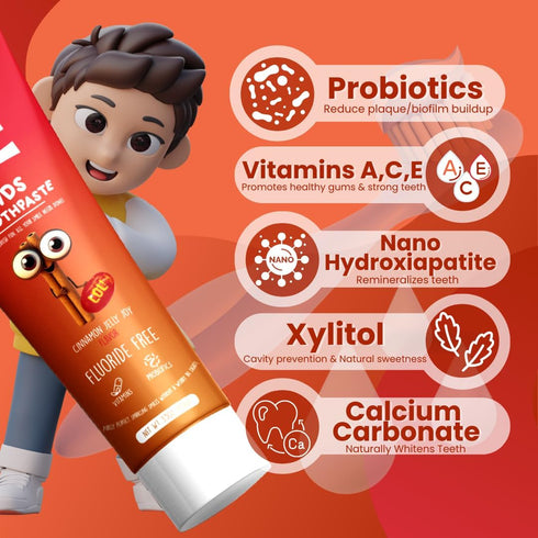LOL Kids Fluoride-Free Toothpaste | Natural Whitening, Nano Hydroxyapatite, Probiotics, Cinnamon Jelly Joy