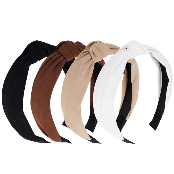 YISSION 4PCS Knotted Headbands, Non Slip Wide Fashion Accessories for Women and Girls, Black and White