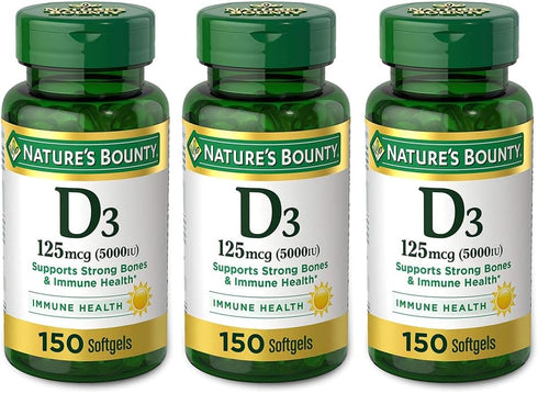 Nature's Bounty Vitamin D3 125 mcg-5000 IU Softgels, Maximum Strength, 150 ea, Pack of 3