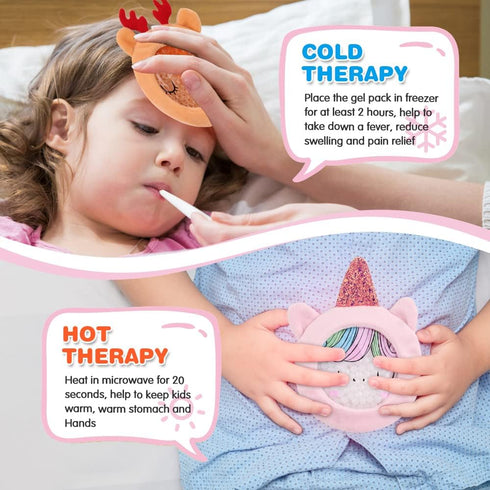 Hilph Kids Ice Packs for Boo Boos, Reusable Cold Packs with Sleeves for Toddler Animal Hot Cold Therapy (3 Packs)