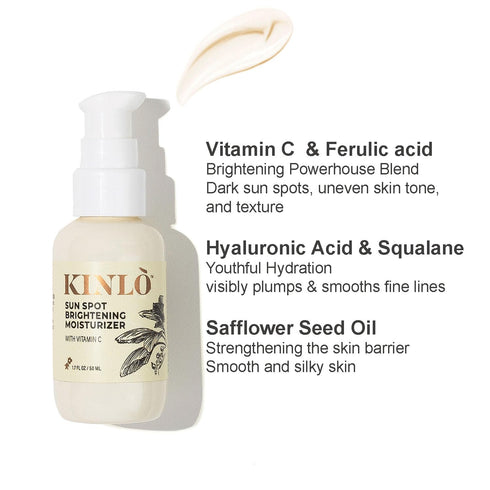 Kinlo Sun Spot Brightening Moisturizer | Vitamin C Ferulic acid Hyaluronic acid | Daily Brightening Serum Face Moisturizer | Black Owned Skincare Vegan 1.7 fl oz