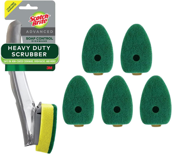 Scotch-Brite Heavy Duty Advanced Soap Control Dishwand Kit, Includes 1 Wand & 5 Refill Pads, Control Soap with a Button