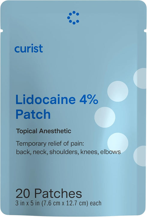 Curist Super Stick Lidocaine Patches, Topical Pain Relief for Back, Neck, Sore Muscle Relief, 20 Patches - 1 Pack