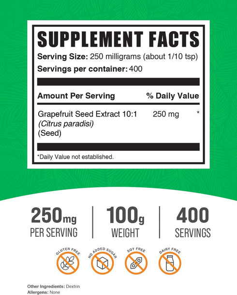 BulkSupplements.com Grapefruit Seed Extract Powder - Grapefruit Seed Supplements, Antioxidant Source - Herbal Supplement, Gluten Free, 250mg per Serving, 100g (3.5 oz) (Pack of 1)