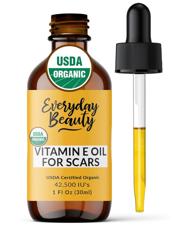 Organic Vitamin E Oil for Scars - All Natural & Vegan Skin Moisturizer 1oz - Light and Unscented for Scars, Wrinkles,
