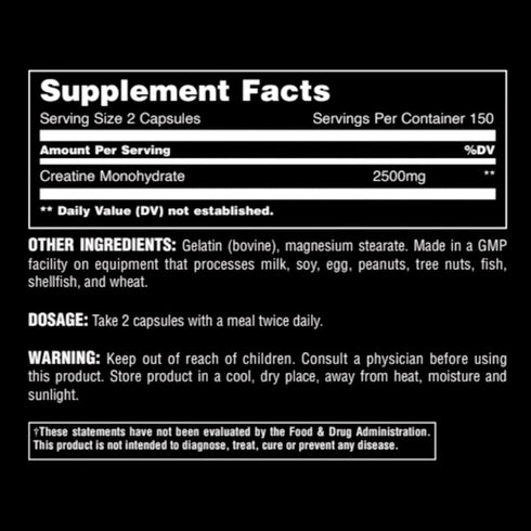 Animal Micronized Creatine Monohydrate Capsules - 300 Caps, 2500mg per Serving for Muscle Growth and Strength