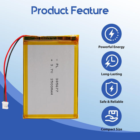 Winfox 3.7V 2500mAh 385677 Pack PH2.0mm Lipo Battery Rechargeable Lithium Polymer Battery with JST Connector
