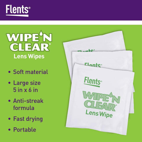 Flents Wipe'N Clear Lens Wipes Anti Streak Fast Drying, White, 150 Count, Made in the USA