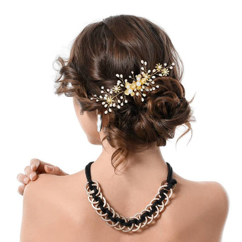 inSowni 36 Pack Gold Flower Leaf Bridal Wedding Hair Accessories, U-shaped Pearl Hair Pins, Rhinestone Clips