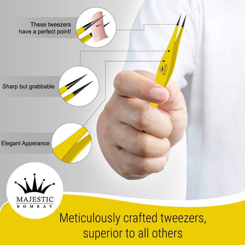 Majestic Bombay Fine Point Tweezers for Women and Men - Precision Pluckers for Splinter, Ticks, and Ingrown Hair