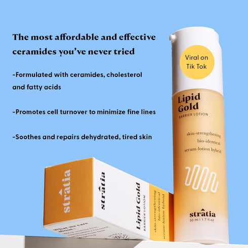 Stratia Lipid Gold Skin-Strengthening Ceramide Moisturizer, Niacinamide Serum, Hydrate & Soothe Skin, For All Skin Types, 1.7 Fl Oz