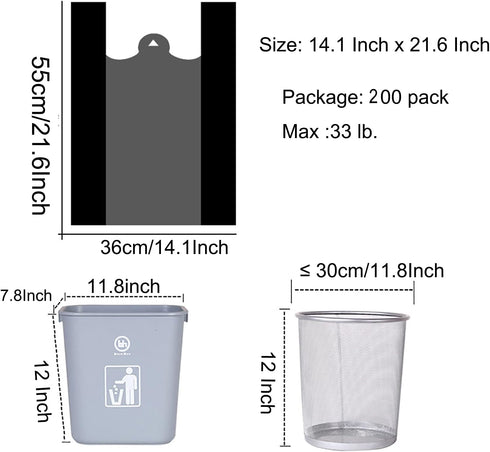 Kitchen Garbage Bags, 200 Counts, 1.8mil Thick Black Trash Bag with Handles, 14x21.6 Inch, for Daily Use