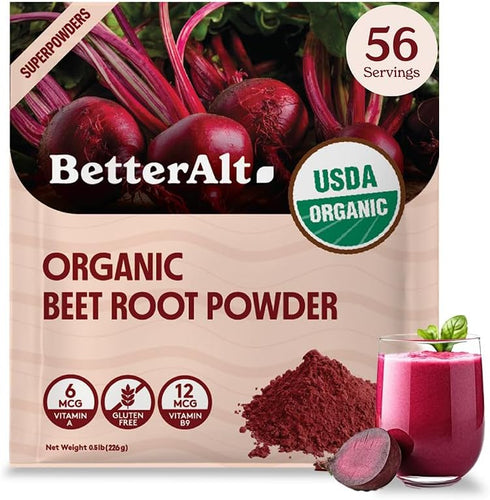 Organic Beet Root Powder, USDA Certified Nitric Oxide Supplement, Beet Juice Powder Superfood, 56 Servings, 8 oz