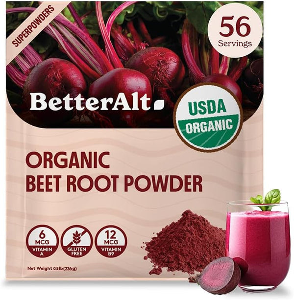 Organic Beet Root Powder, USDA Certified Nitric Oxide Supplement, Beet Juice Powder Superfood, 56 Servings, 8 oz