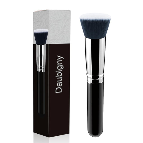 Makeup Brush Daubigny Flat Top Foundation Brush for Liquid Makeup, Premium Professional Make Up Foundation Brush, Black
