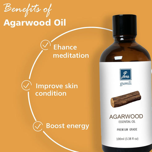 Agarwood Essential Oil - Pure Argawood Oil for Aromatherapy and Meditation, 3.38 Oz/100ml