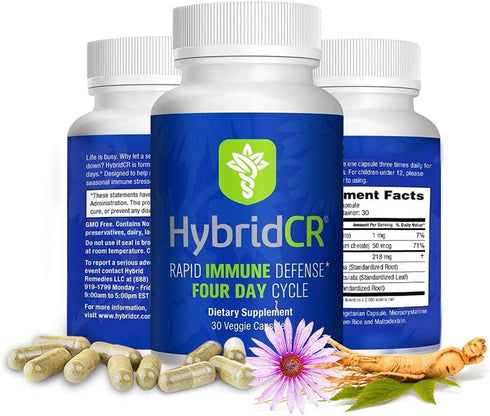 HybridCR Rapid Immunity Supplement - Zinc, Echinacea, Andrographis, Ginseng, Selenium, Gluten-Free, 30 Veggie Caps