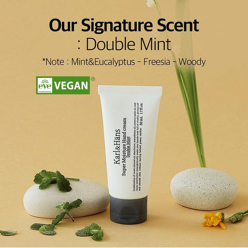 Karl&Hans Super Moisturizing Mint Vegan Hand Cream - 1.7 fl oz Double Mint Scent with Shea Butter, Coconut Oil,