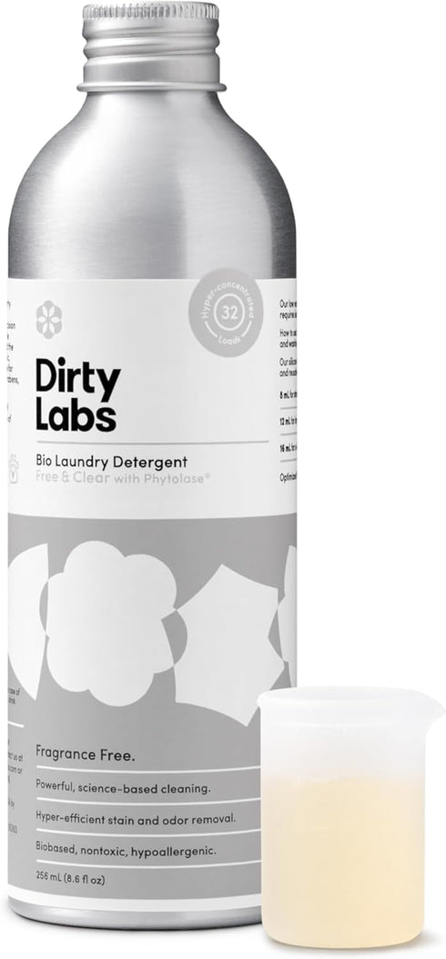 Dirty Labs Scent Free Bio-Liquid Laundry Detergent, 32 Loads, 8.6 fl oz, Nontoxic, Biodegradable