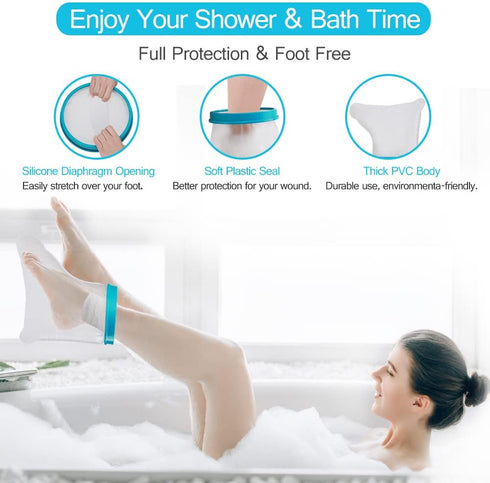 Waterproof Foot Cast Cover for Shower, Adult Reusable Watertight Protector for Foot Surgery, Bandages, Wounds
