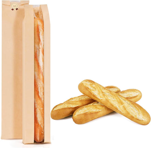 MXYEVL 50 Pack Baguette Bags for Homemade Bread with Stickers, Reusable Kraft Paper