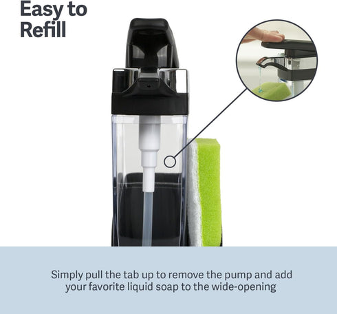 Casabella Sink Sider Solo Kitchen Soap Pump and Sponge Caddy - Black/Chrome 2-in-1 Design