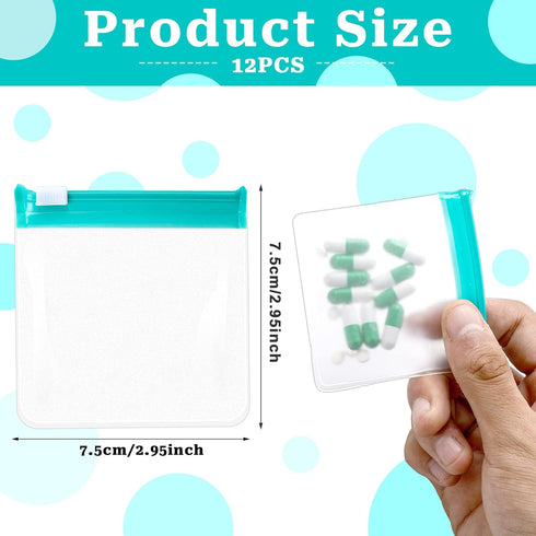 Sliverdew 12 PCS Zippered Reusable Pill Storage Pouch Bags - Clear Plastic Pill Bags with Slide Lock for Small Items