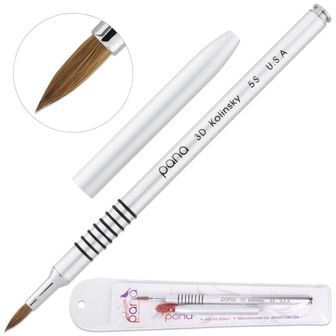 PANA 3D Kolinsky Acrylic Nail Art Sculpture Brush, Silver Metal Non-Slip Grip Handle for 3D Flower Designs (Size #5)