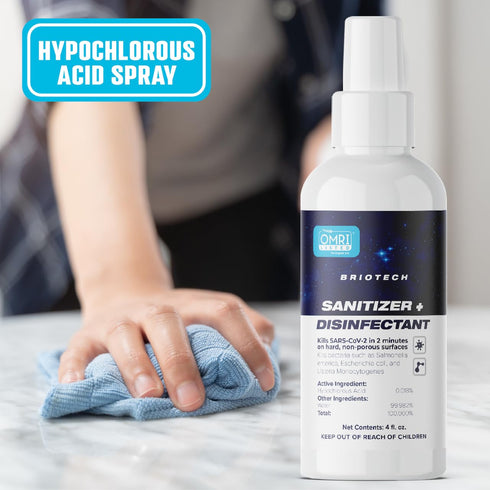 BRIOTECH Hypochlorous Spray Sanitizer Disinfectant, 1 Gal Refill, Kills 99.99% of Viruses & Bacteria, Gentle for