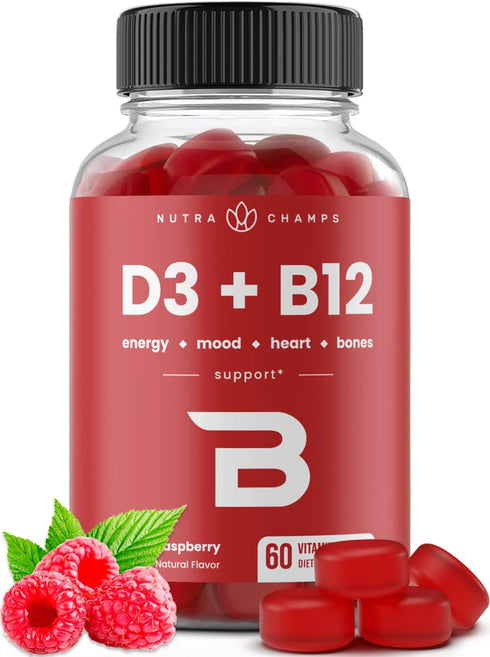 Vitamin D3 & Vitamin B12 | Methyl B12 Gummies for Adults & Kids, 60 Gummies, Enhanced with Vitamin D3 & B9 Vitamin