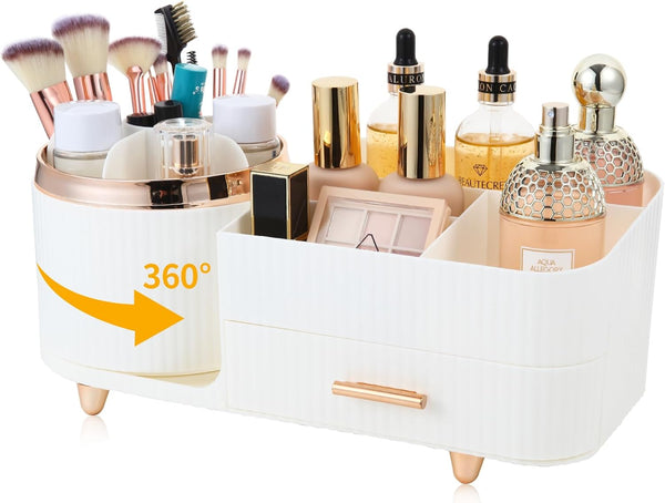 Makeup Organizer Countertop with Drawers - 360 Rotating Large Capacity Skincare Organizer for Vanity