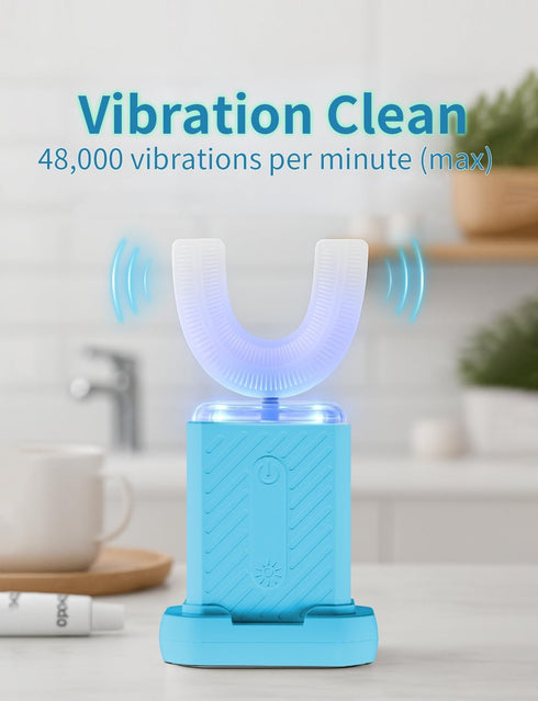 WILDWELLO 4 60-Second U-Shaped Electric Toothbrush, Modes, Clean, Magnetic Contact Charging, Travel-Friendly