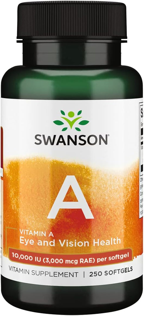 Swanson Vitamin A 10,000 IU (3,000 mcg RAE) | 250 Softgels | Natural Nourishment for Bone, Skin & Immune Support