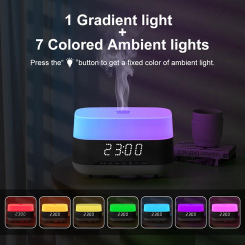 PRIBUY 300ml Essential Oil Diffuser with Bluetooth Speaker & Alarm Clock | Auto Shut-Off, Colorful Night Light, Timer