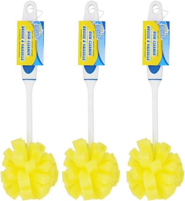 Scrub Buddies Dishwashing Foam Sponges with Handles Bottle/Glass Scrubbers 3Pack