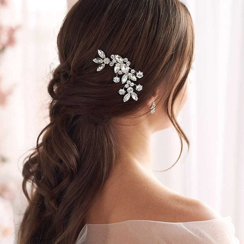 Unicra Silver Crystal Bride Wedding Hair Comb Bridal Headpiece Rhinestone Accessories for Women and Girls (A-Silver)