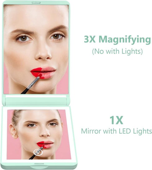 WOBSION Lighted Compact Mirror, Rechargeable Travel Makeup Mirror with Light, 1x/3x Magnifying, Gifts for Girls
