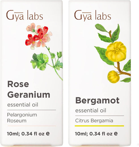 Rose Geranium Essential Oil for Skin & Bergamot Oil for Diffuser Set