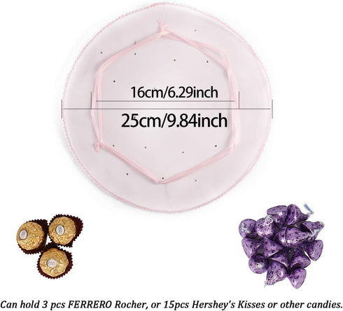 50Pcs Round Organza Bags, 9.8 Inch Drawstring Sheer Tulle Circles for Wedding Party Favor (Pink)
