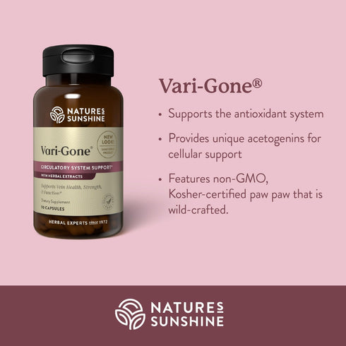 Nature's Sunshine Vari-Gone, 90 Capsules, Varicose Vein Supplements for Circulation Support