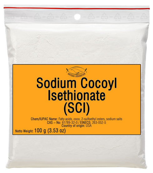 SODIUM COCOYL ISETHIONATE (SCI) Powder | Foaming Surfactant for Homemade Shampoo Bars, Bath Bombs | 100 g | 3.53 oz
