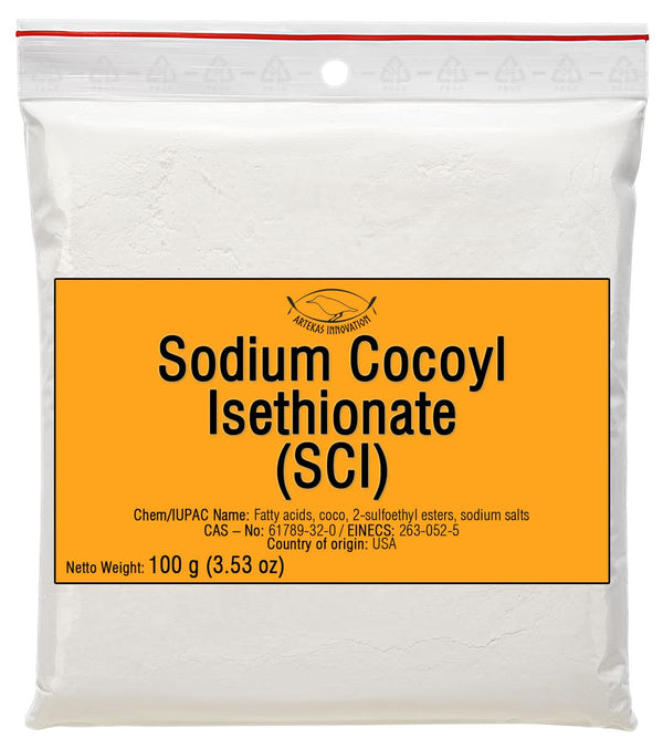 SODIUM COCOYL ISETHIONATE (SCI) Powder | Foaming Surfactant for Homemade Shampoo Bars, Bath Bombs | 100 g | 3.53 oz